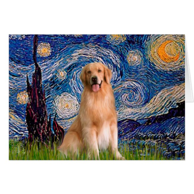 Golden Retriever 8 - Stjärnkväll Hälsningskort (Framsidan Horizontal)