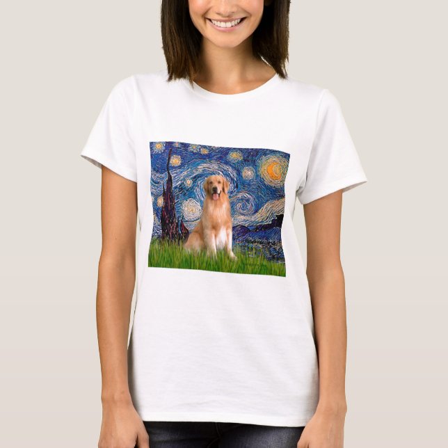 Golden Retriever 8 - Stjärnkväll T Shirt (Framsida)