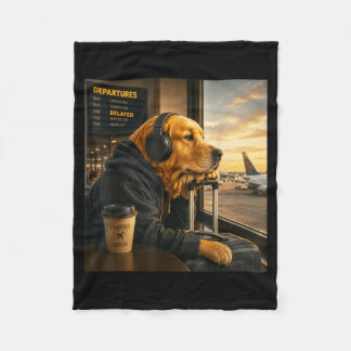 Golden Retriever Airport Resa Kaffe Rolig Hund Fleecefilt