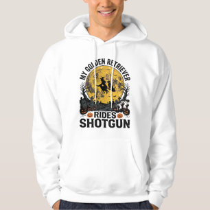 Golden Retriever åker shotgun Halloween-häxa konst Hoodie