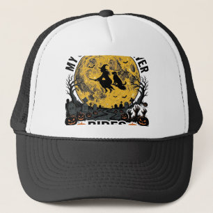 Golden Retriever åker shotgun Halloween-häxa konst Keps