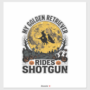 Golden Retriever åker shotgun Halloween-häxa konst Klistermärken