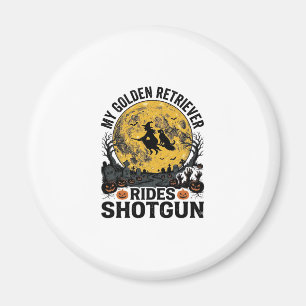 Golden Retriever åker shotgun Halloween-häxa konst Magnet