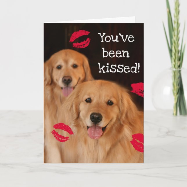 Golden Retriever Alla hjärtans dag Kisses Helgkort (Framsida)
