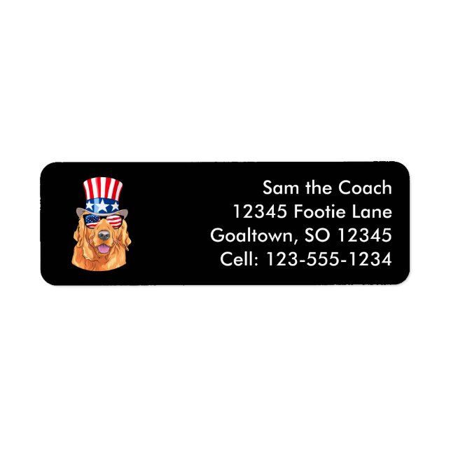 Golden Retriever America 4:e juli USA flagga Returadress Etikett (Framsidan)