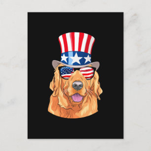 Golden Retriever America 4:e juli USA flagga Vykort