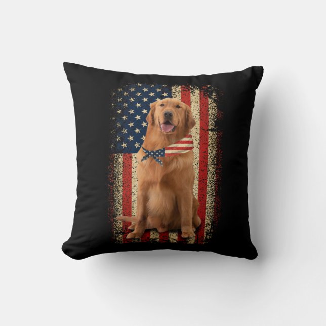Golden Retriever American Flagga Bandana 4 juli Kudde (Framsida)