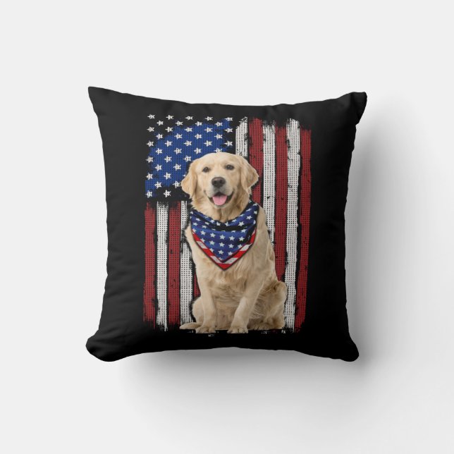 Golden Retriever American Flagga Bandana 4 juli Kudde (Framsida)