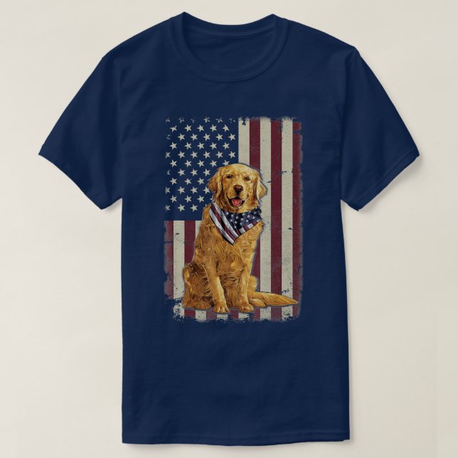 Golden Retriever American Flagga Bandana 4 juli T Shirt (Design framsida)