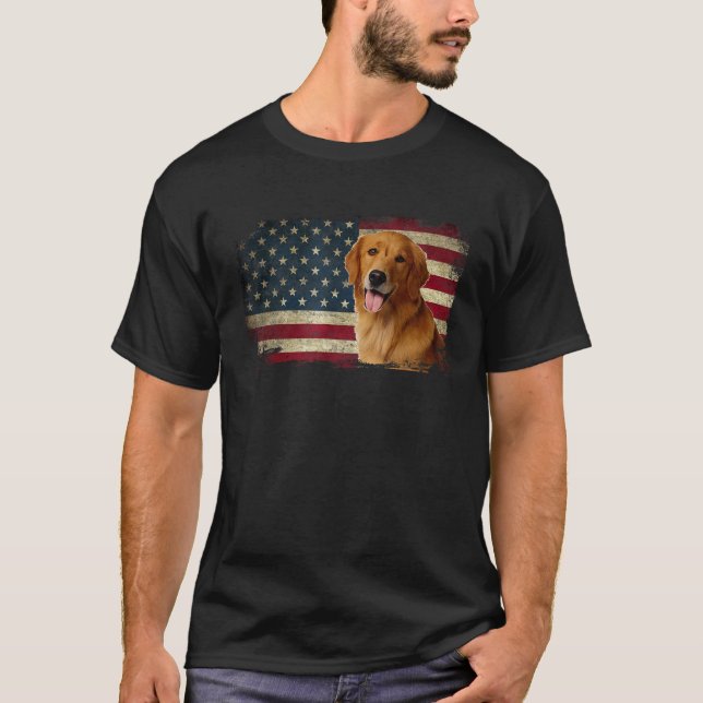 Golden Retriever American Flagga Patriotic Hund äl T Shirt (Framsida)