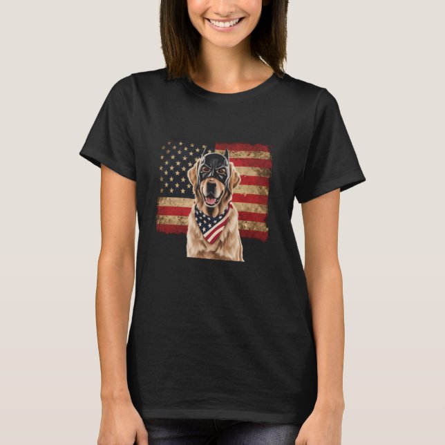 Golden Retriever American Flagga Sunglasses Patrio T Shirt (Framsida)