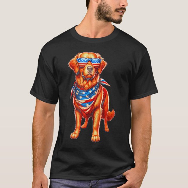 Golden Retriever American Flagga USA 4:e T Shirt (Framsida)