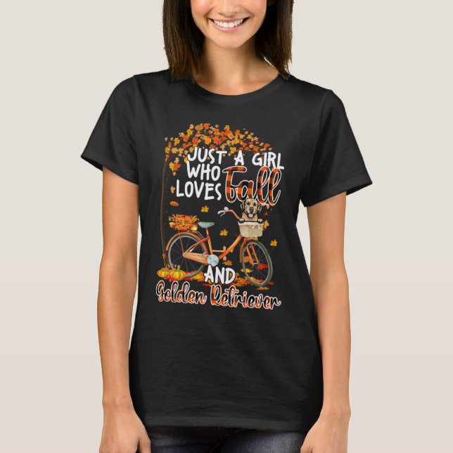 Golden Retriever And Fall  Dog Bicycle Thanksgivin T Shirt (Framsida)