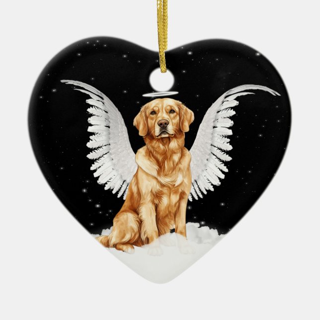 Golden Retriever Angel Hund Heart Julgransprydnad Keramik (Framsidan)