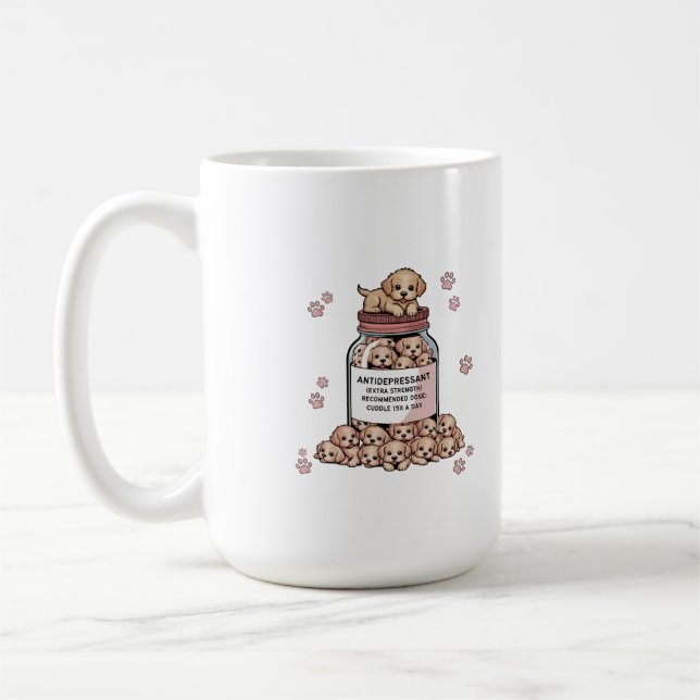Golden Retriever Antidepressivt medel | Valp Terap Kaffemugg (Vänster)