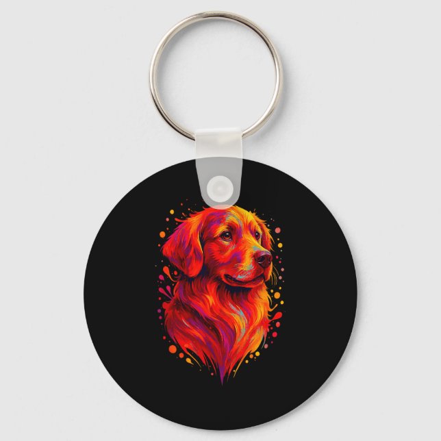 Golden Retriever Art Rtrait For Dog Owners  Nyckelring (Framsida)