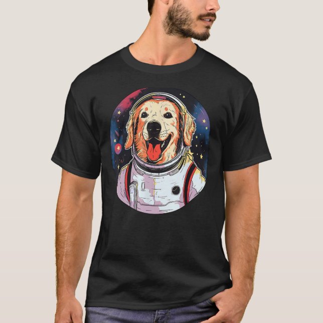 Golden Retriever Astronaut Rolig hund Space Kostym T Shirt (Framsida)