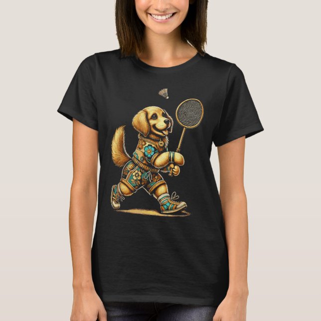 Golden Retriever Badminton Player Shuttle T Shirt (Framsida)