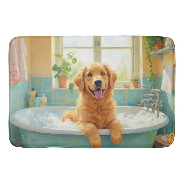 Golden Retriever Badtid Glad Badrumsdekor Badrumsmatta (Framsidan)