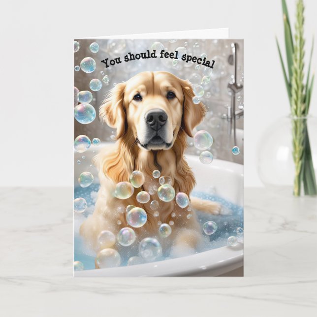 Golden Retriever Bath Birthday Humor Kort (Framsida)