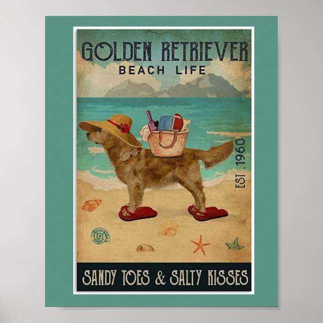 Golden Retriever Beach Beauty Poster (Framsidan)