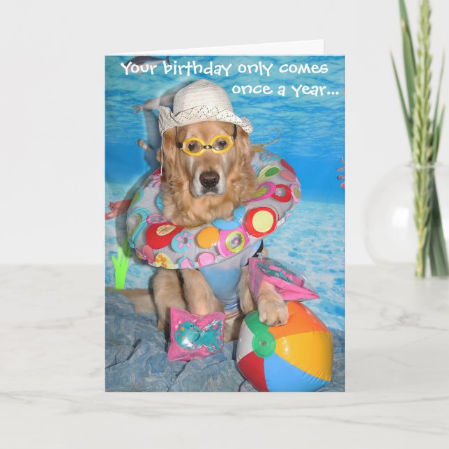 Golden Retriever Beach Birthday Stänk Kort (Framsida)