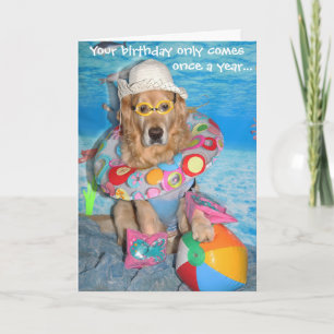 Golden Retriever Beach Birthday Stänk Kort