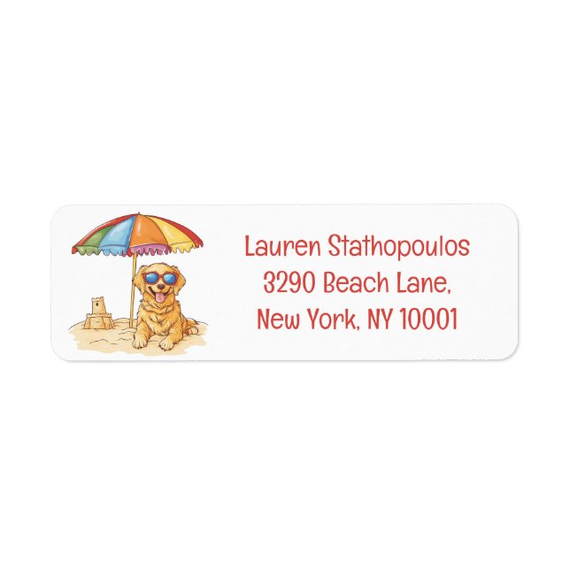 Golden Retriever Beach Hund Returadress Etikett (Framsidan)