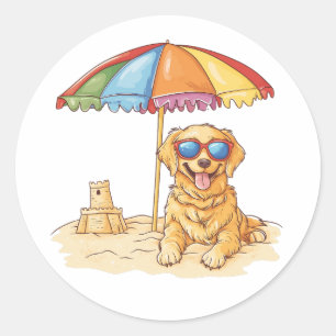 Golden Retriever Beach Hund Runt Klistermärke