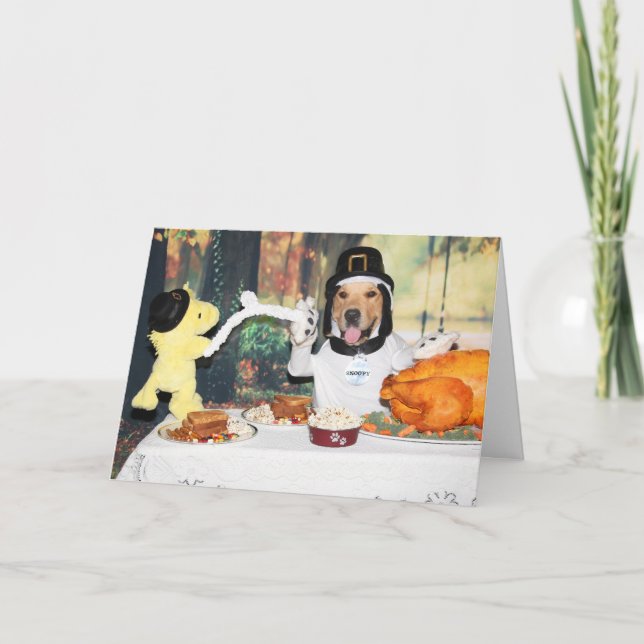 Golden Retriever Beagle och Bird Thanksgiving Helgkort (Framsida)