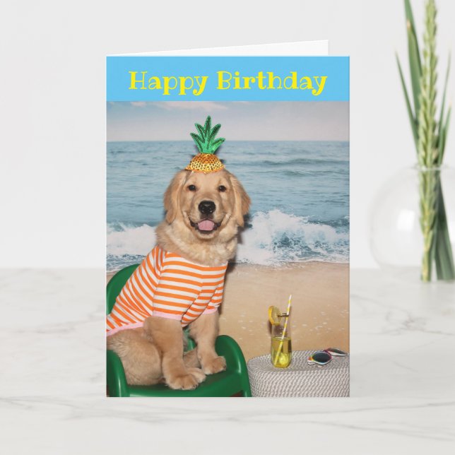 Golden Retriever Birthday Beach Ordförande Puppy Kort (Framsida)