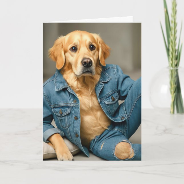 Golden Retriever Birthday i Blue Jeans Kort (Framsida)