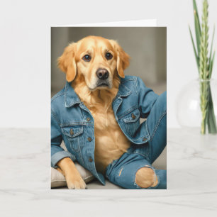 Golden Retriever Birthday i Blue Jeans Kort