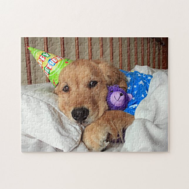Golden Retriever Birthday Jigszle Puzzle Pussel (Horisontell)