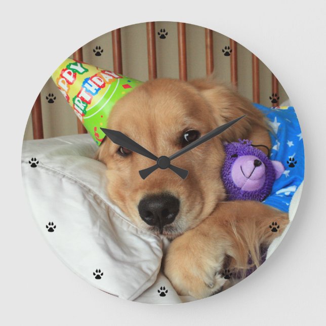 Golden Retriever Birthday Stor Klocka (Framsida)