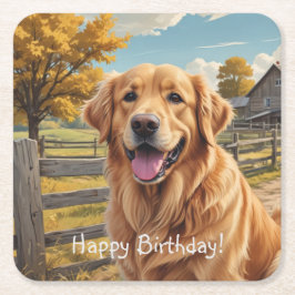 Golden Retriever Birthday Underlägg Papper Kvadrat