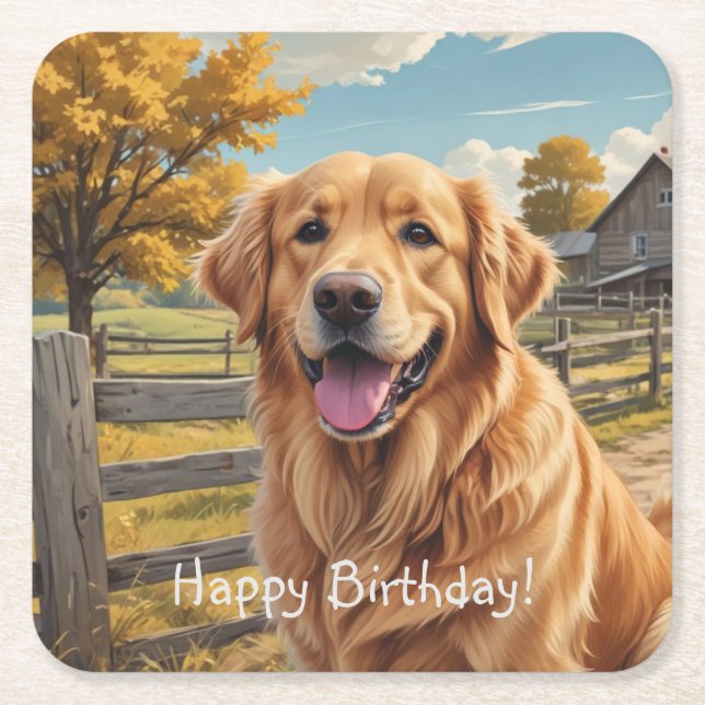 Golden Retriever Birthday Underlägg Papper Kvadrat (Framsidan)