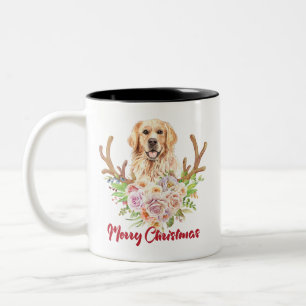 Golden Retriever Blommigt God jul Två-Tonad Mugg