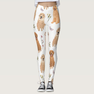 Golden Retriever Blommönster | Söt Hund & Vilda Leggings