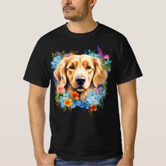 Golden Retriever Blue Wildflowers Watercolor T Shirt
