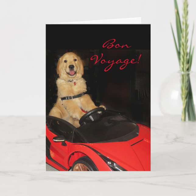 Golden Retriever Bon Voyage i bil Kort (Framsida)
