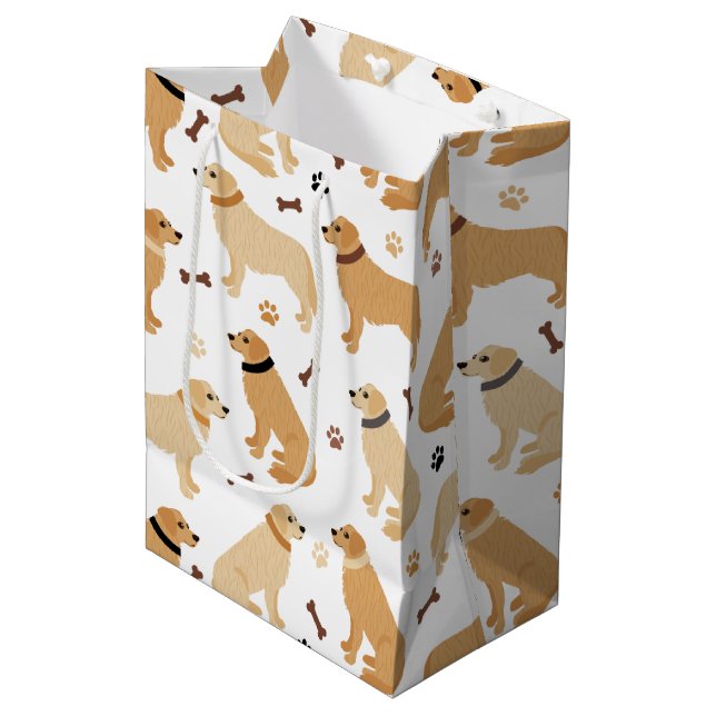 Golden Retriever Bones och Tass Medium Gift Bag (Framsidan Vinklad)