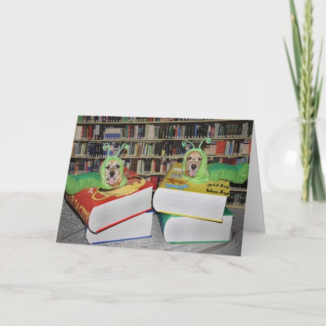 Golden Retriever Bookworm Birthday Kort (Framsida)