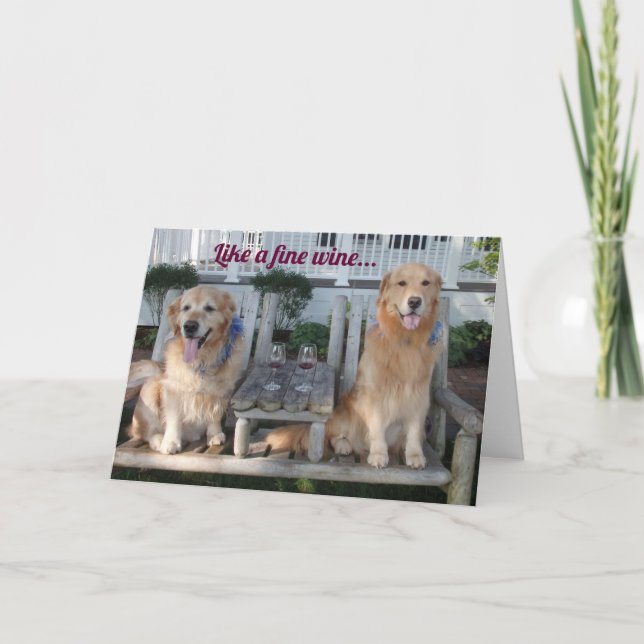 Golden Retriever Bra Vin Birthday Kort (Framsida)