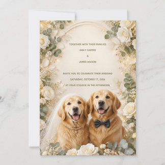Golden Retriever Bröllopsinbjudan | Elegant 3D Inbjudningar