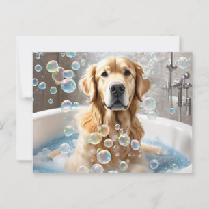 Golden Retriever Bubble Bath Vykort