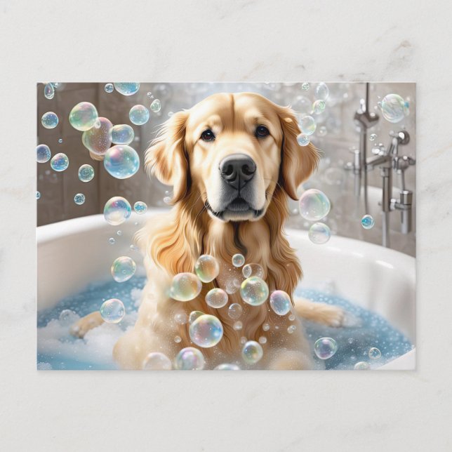 Golden Retriever Bubble Bath Vykort (Framsida)