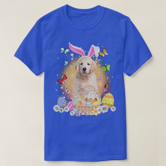 Golden Retriever Bunny Hund med Påskägg Basket T Shirt (Design framsida)