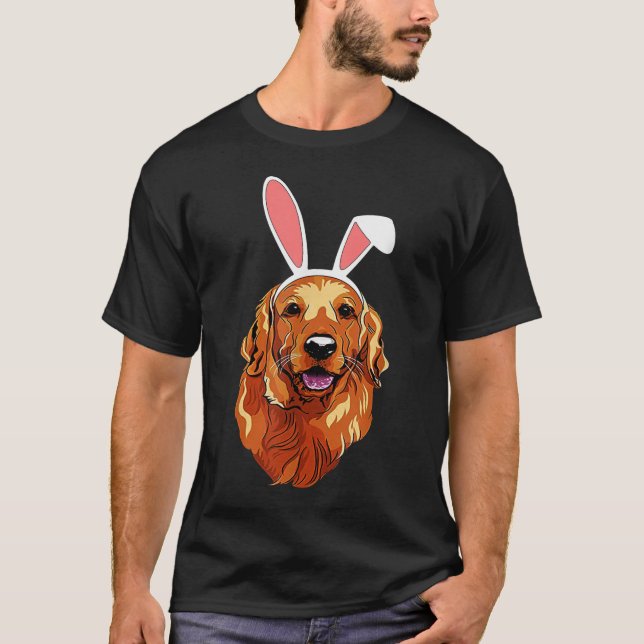 Golden Retriever Bunny Öron Lycklig EasterEaster T Shirt (Framsida)