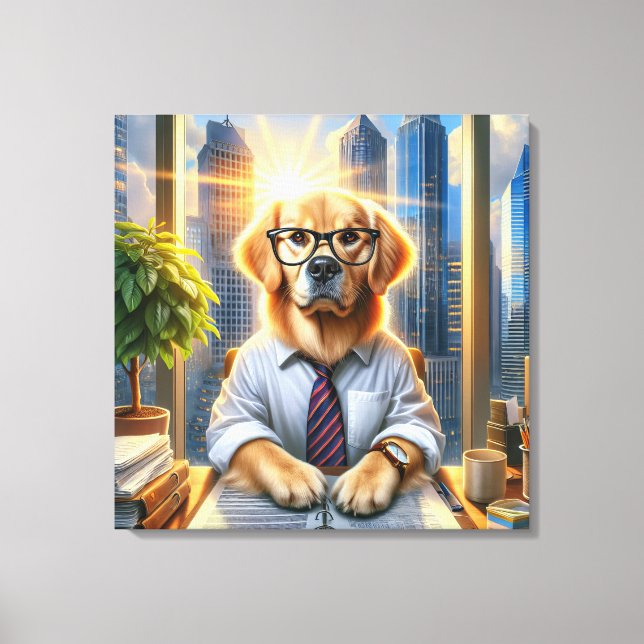 Golden Retriever Businessman in Office Canvastryck (Framsida)